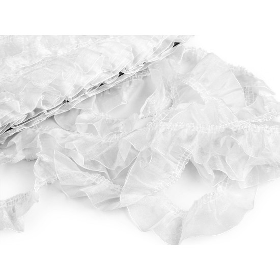 Bandă organza cu volănașe 40 mm - Alb (1 Metru) Bandă organza cu volănașe 40 mm - Alb (1 Metru)