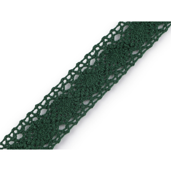 Dantela din bumbac, latime 30 mm - Verde închis (1 Metru) Dantela din bumbac, latime 30 mm - Verde închis (1 Metru)