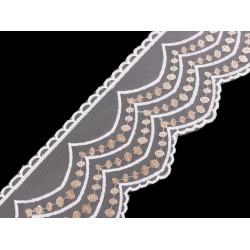 Dantela brodata pe organza latime 13 cm - Bej deschis (1 Metru)