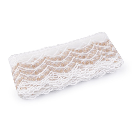 Dantela brodata pe organza latime 13 cm - Bej deschis (1 Metru)
