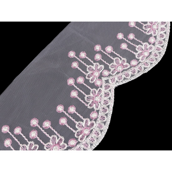 Dantela brodata pe organza latime 18 cm - Roz deschis (1 Metru) Dantela brodata pe organza latime 18 cm - Roz deschis (1 Metru)