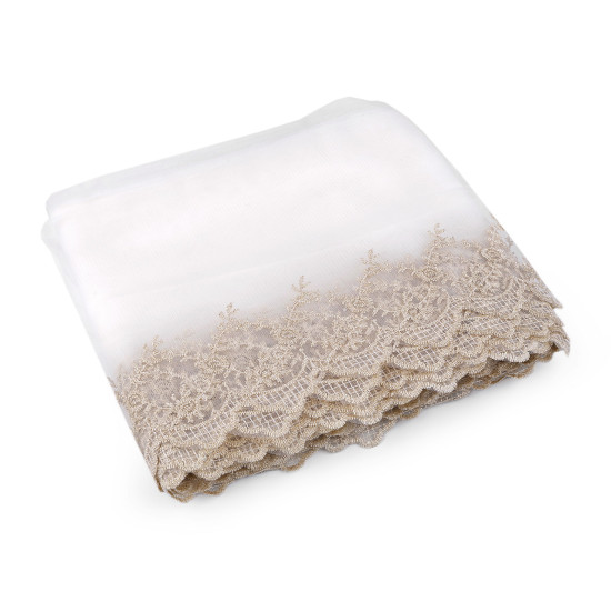 Dantela brodata pe organza cu lurex latime 17 cm - Off white (1 Metru) Dantela brodata pe organza cu lurex latime 17 cm - Off white (1 Metru)
