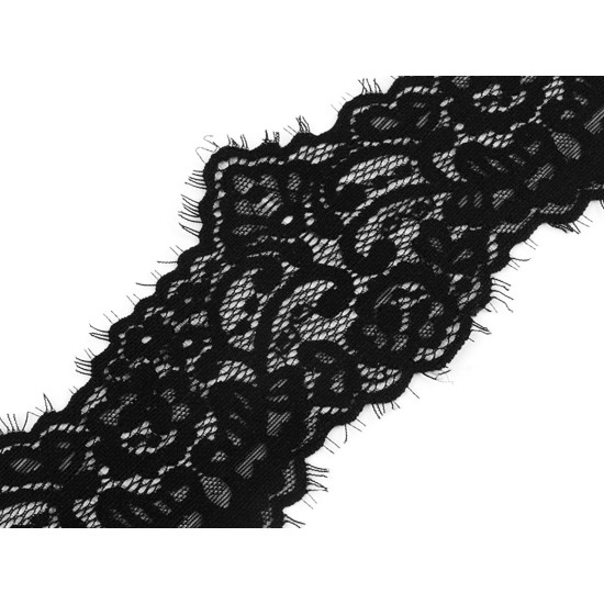 Dantela frantuzeasca elastica latime 90 mm - Negru (15 Metri) Dantela frantuzeasca elastica latime 90 mm - Negru (15 Metri)