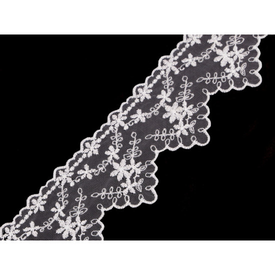 Dantela brodata pe organza, latime 65 mm - Negru (1 Metru) Dantela brodata pe organza, latime 65 mm - Negru (1 Metru)