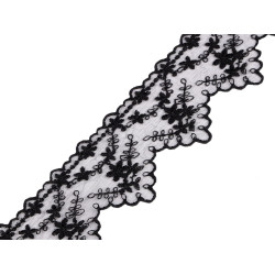 Dantela brodata pe organza, latime 65 mm - Negru (1 Metru)