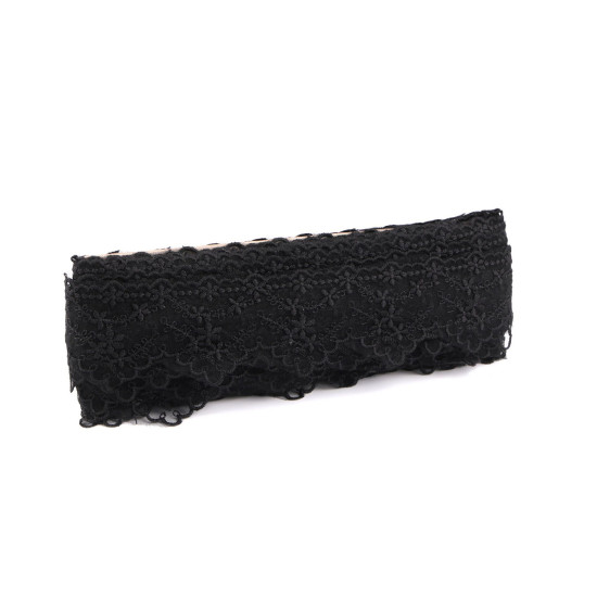 Dantela brodata pe organza, latime 65 mm - Negru (1 Metru) Dantela brodata pe organza, latime 65 mm - Negru (1 Metru)
