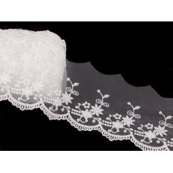 Dantelă brodată pe organza, lățime 70 mm - Off white (1 Metru)