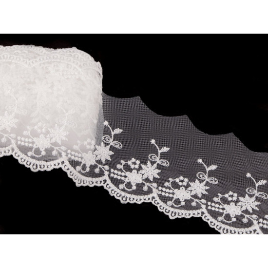 Dantelă brodată pe organza, lățime 70 mm - Off white (1 Metru) Dantelă brodată pe organza, lățime 70 mm - Off white (1 Metru)