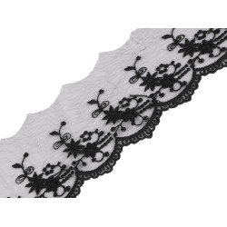 Dantelă brodată pe organza, lățime 70 mm - Negru (1 Metru)
