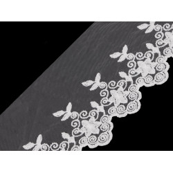 Dantela brodata pe organza, latime 90 mm - Off white (1 Metru)