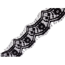 Dantelă franțuzească pentru lenjerie intimă, lățime 65 mm - Negru (1 Metru)