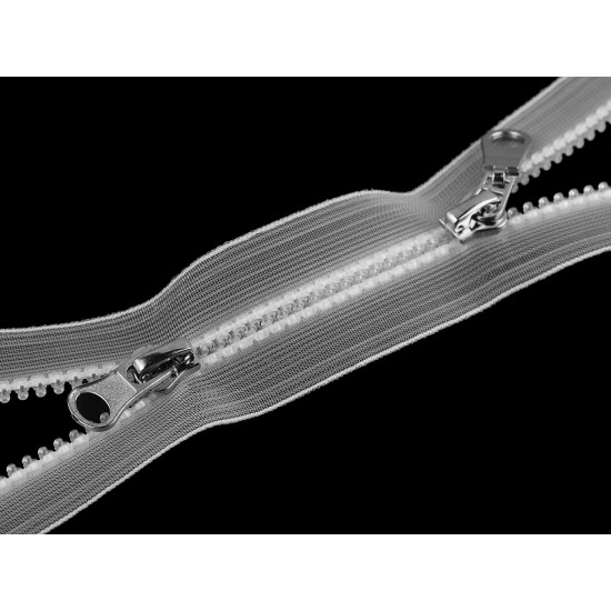 Fermoar plastic detașabil, no 5 două cursoare, lungime 70 cm - Transparent (10 Bucăți) Fermoar plastic detașabil, no 5 două cursoare, lungime 70 cm - Transparent (10 Bucăți)