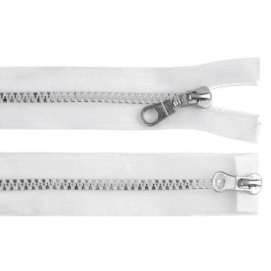 Fermoar plastic detașabil, no 5 două cursoare, lungime 90 cm - Transparent (1 Bucată) Fermoar plastic detașabil, no 5 două cursoare, lungime 90 cm - Transparent (1 Bucată)