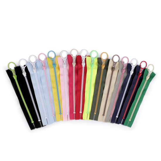 Fermoar din plastic colorat no 5 lungime 15 cm cu cursor decorativ - Negru (1 Bucată)