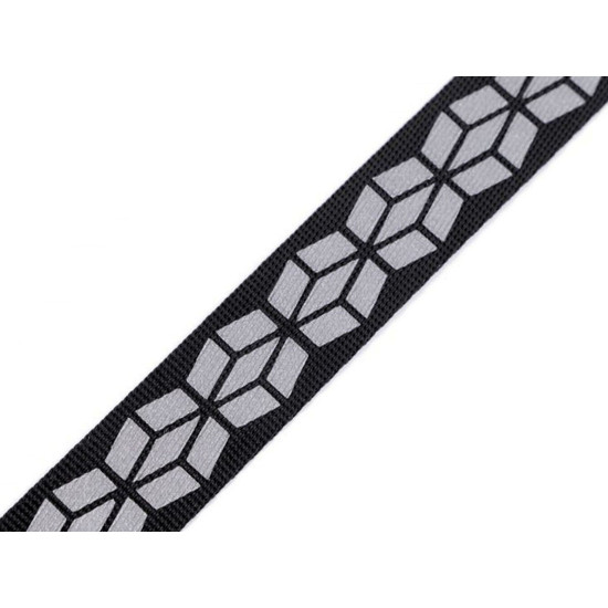 Chingă cu imprimeu reflectorizant, lățime 20 mm - Negru (1 Metru) Chingă cu imprimeu reflectorizant, lățime 20 mm - Negru (1 Metru)