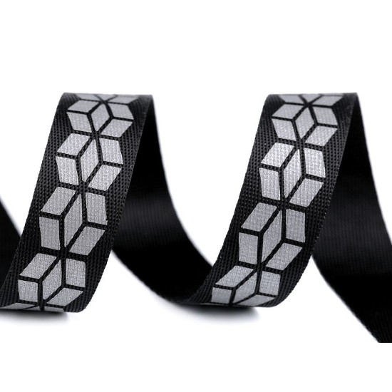 Chingă cu imprimeu reflectorizant, lățime 20 mm - Negru (1 Metru) Chingă cu imprimeu reflectorizant, lățime 20 mm - Negru (1 Metru)