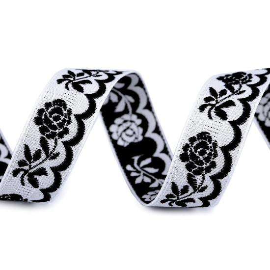 Panglică țesută cu motiv floral, lățime 20 mm - Alb-roșu (50 Metri) Panglică țesută cu motiv floral, lățime 20 mm - Alb-roșu (50 Metri)