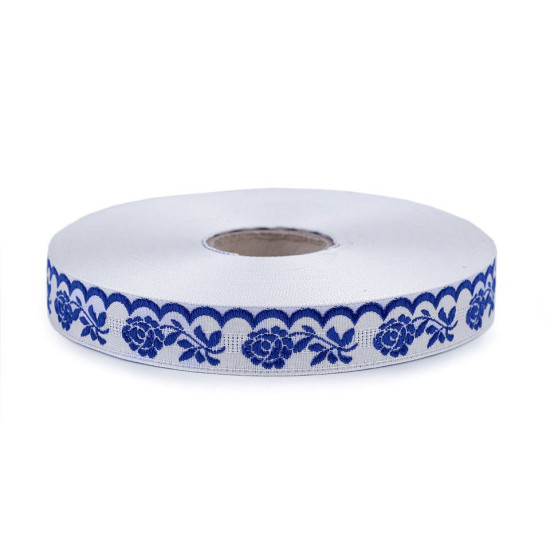 Panglică țesută cu motiv floral, lățime 20 mm - Alb-roșu (50 Metri) Panglică țesută cu motiv floral, lățime 20 mm - Alb-roșu (50 Metri)