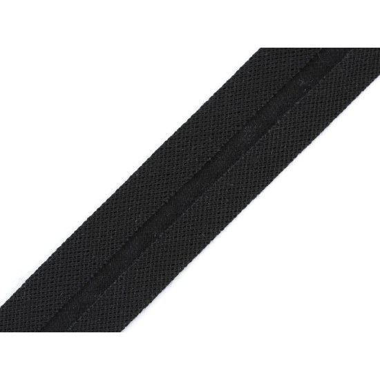 Bandă bias din bumbac, lățime 20 mm - Negru (1 Metru) Bandă bias din bumbac, lățime 20 mm - Negru (1 Metru)