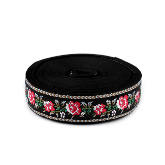Bandă cu motive tradiționale 34 mm - Negru (18 Metri)