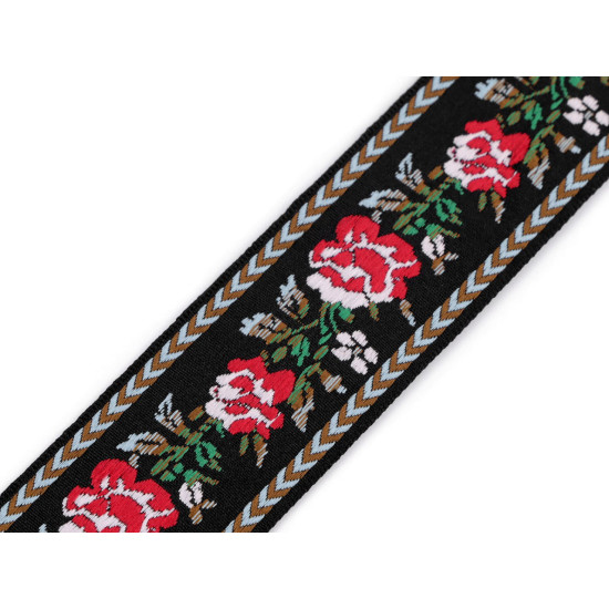 Bandă cu motive tradiționale 34 mm - Negru (18 Metri)