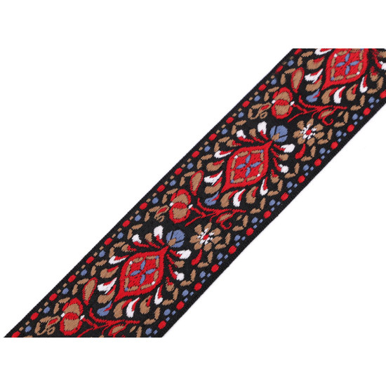 Bandă cu motive tradiționale, 48 mm - Negru (1 Metru) Bandă cu motive tradiționale, 48 mm - Negru (1 Metru)