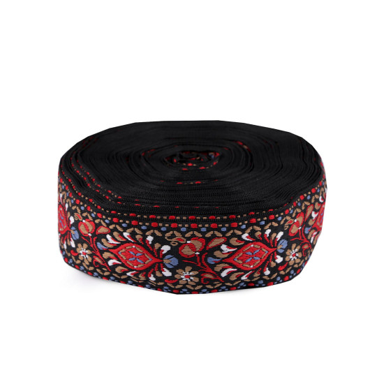 Bandă cu motive tradiționale, 48 mm - Negru (1 Metru) Bandă cu motive tradiționale, 48 mm - Negru (1 Metru)