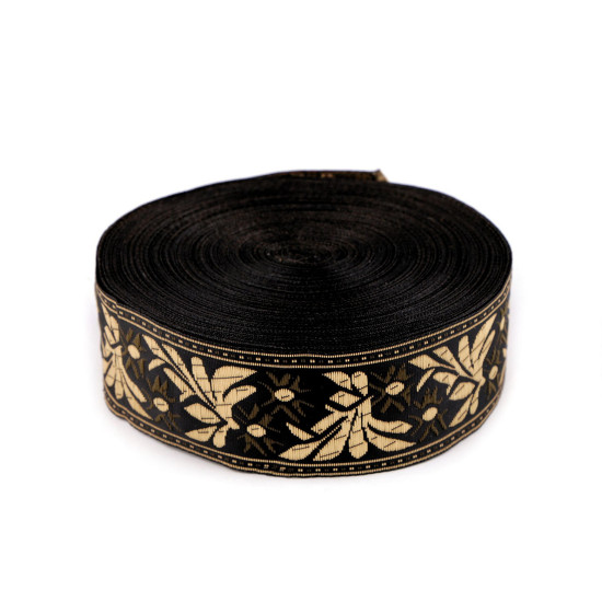 Bandă cu motive tradiționale, lățime 40 mm - Negru (1 Metru) Bandă cu motive tradiționale, lățime 40 mm - Negru (1 Metru)