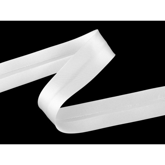 Bandă bias satinată, lățime 30 mm - Alb (25 Metri) Bandă bias satinată, lățime 30 mm - Alb (25 Metri)