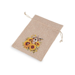 Săculeț cadou floarea-soarelui 13x18 cm imitație de iută - Ecru natural (10 Bucăți)
