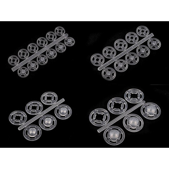 Capse de cusut din plastic, ø7 mm - ø15 mm - Transparent (100 Buchete) Capse de cusut din plastic, ø7 mm - ø15 mm - Transparent (100 Buchete)