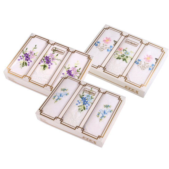 Batiste damă brodate, 3 buc/set - Mix aleatoriu de variante (1 Cutie) Batiste damă brodate, 3 buc/set - Mix aleatoriu de variante (1 Cutie)