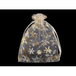 Săculeț organza cu fulgi de nea, 13x18 cm - Crem foarte deschis (10 Bucăți)