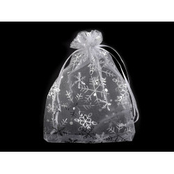 Săculeț organza cu fulgi de nea, 13x18 cm - Alb (10 Bucăți)