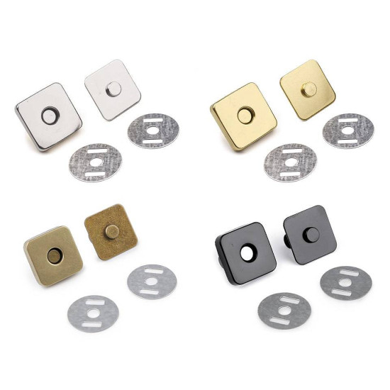 Închizatori / capse magnetice pătrate, 18x18 mm - Nichel (100 Seturi) Închizatori / capse magnetice pătrate, 18x18 mm - Nichel (100 Seturi)