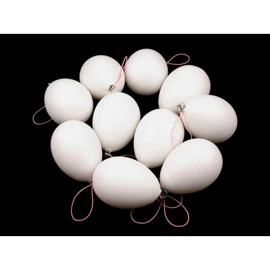 Ouă din plastic cu agățătoare, 46x64 mm - Alb lăptos (96 Bucăți) Ouă din plastic cu agățătoare, 46x64 mm - Alb lăptos (96 Bucăți)