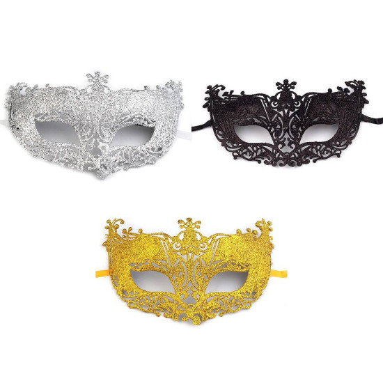 Mască de carnaval cu sclipici - Negru (1 Bucată) Mască de carnaval cu sclipici - Negru (1 Bucată)