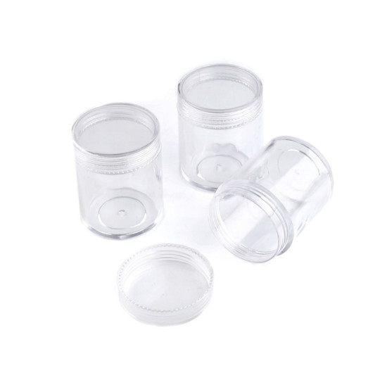 Cutie din plastic, capac cu filet, 3,8x4,7cm - Transparent (2 Bucăți) Cutie din plastic, capac cu filet, 3,8x4,7cm - Transparent (2 Bucăți)