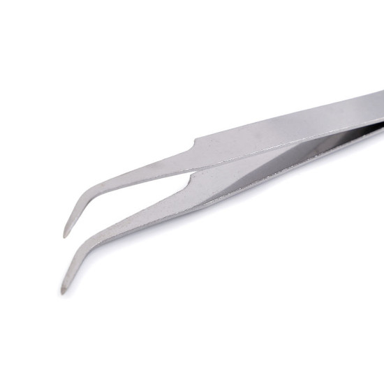 Pensetă metalică cu vărf curbat, 11,5 cm - Nichel (25 Bucăți)