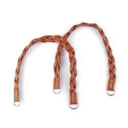 Mânere din piele ecologică împletită, lungime 47-50 cm - Maro coniac (2 Bucăți)