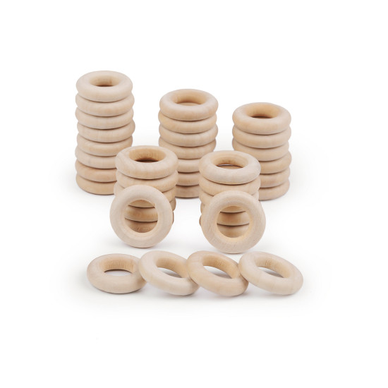 Inele din lemn, ø24 mm - Natural deschis (10 Bucăți)