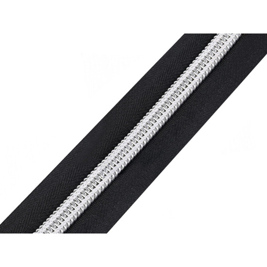 Fermoar spiralat argintiu, metraj no 10 - Negru (1 Metru) Fermoar spiralat argintiu, metraj no 10 - Negru (1 Metru)