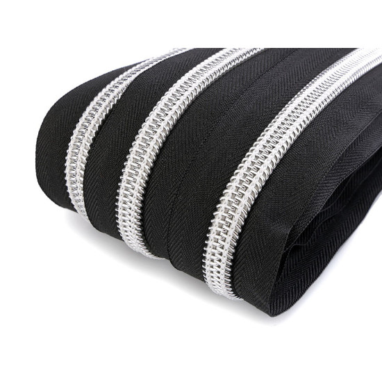 Fermoar spiralat argintiu, metraj no 10 - Negru (1 Metru) Fermoar spiralat argintiu, metraj no 10 - Negru (1 Metru)