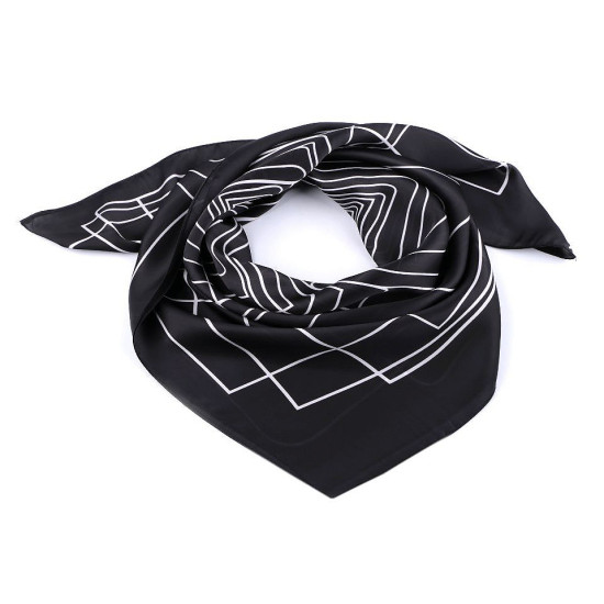 Batic satinat cu motive geometrice, 70x70 cm - Negru (1 Bucată) Batic satinat cu motive geometrice, 70x70 cm - Negru (1 Bucată)