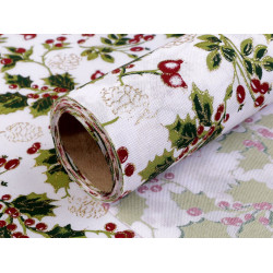 Material textil decorativ, imprimeu floral, lățime 48 cm - Alb (10 Metri)
