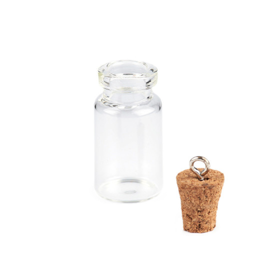 Pandantiv sticluță cu dop din plută, 13x30 mm - Transparent (40 Fiole)