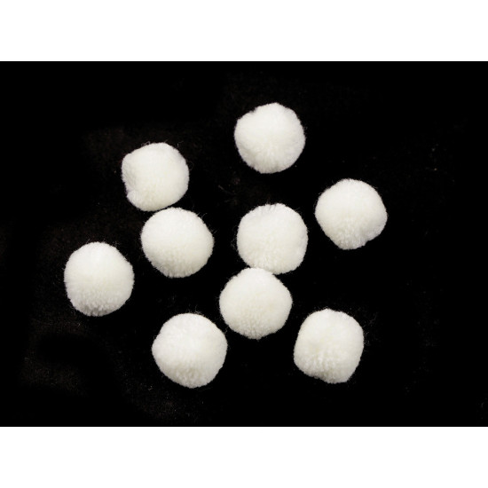 Pompoane deluxe, ø15 mm - Alb (10 Bucăți)