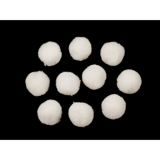 Pompoane deluxe, ø15 mm - Alb (10 Bucăți)