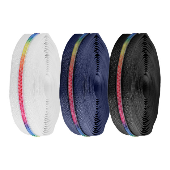 Fermoar spiralat metraj, efect curcubeu no 5 - Negru (25 Metri) Fermoar spiralat metraj, efect curcubeu no 5 - Negru (25 Metri)