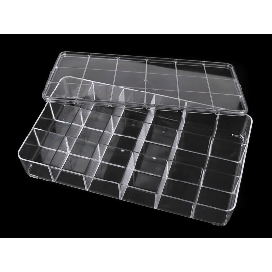 Cutie din plastic compartimentată, 16,5x29 cm - Transparent (1 Bucată) Cutie din plastic compartimentată, 16,5x29 cm - Transparent (1 Bucată)